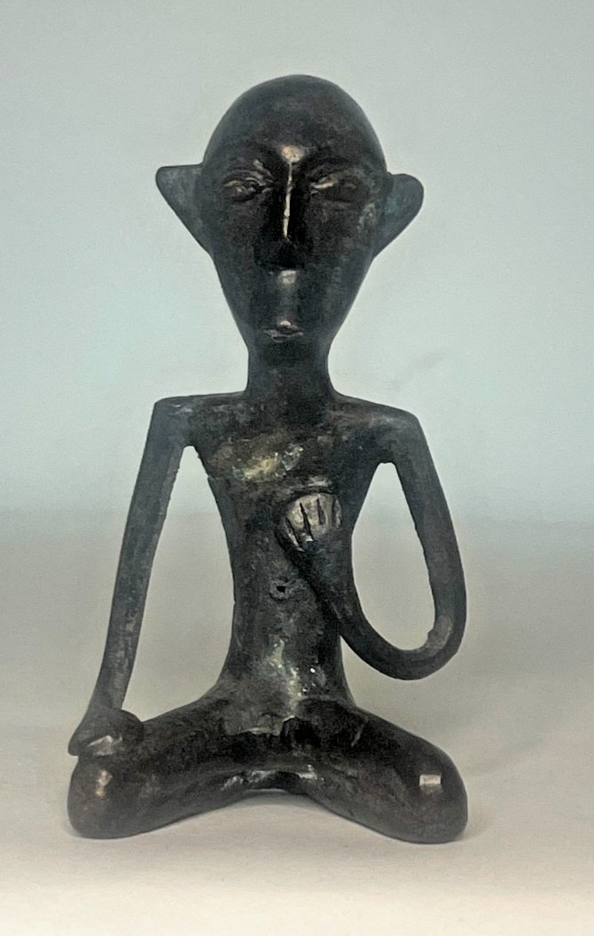 Vintage Indonesian Tribal Art Figurine, Handmade Bronze, 3.75\