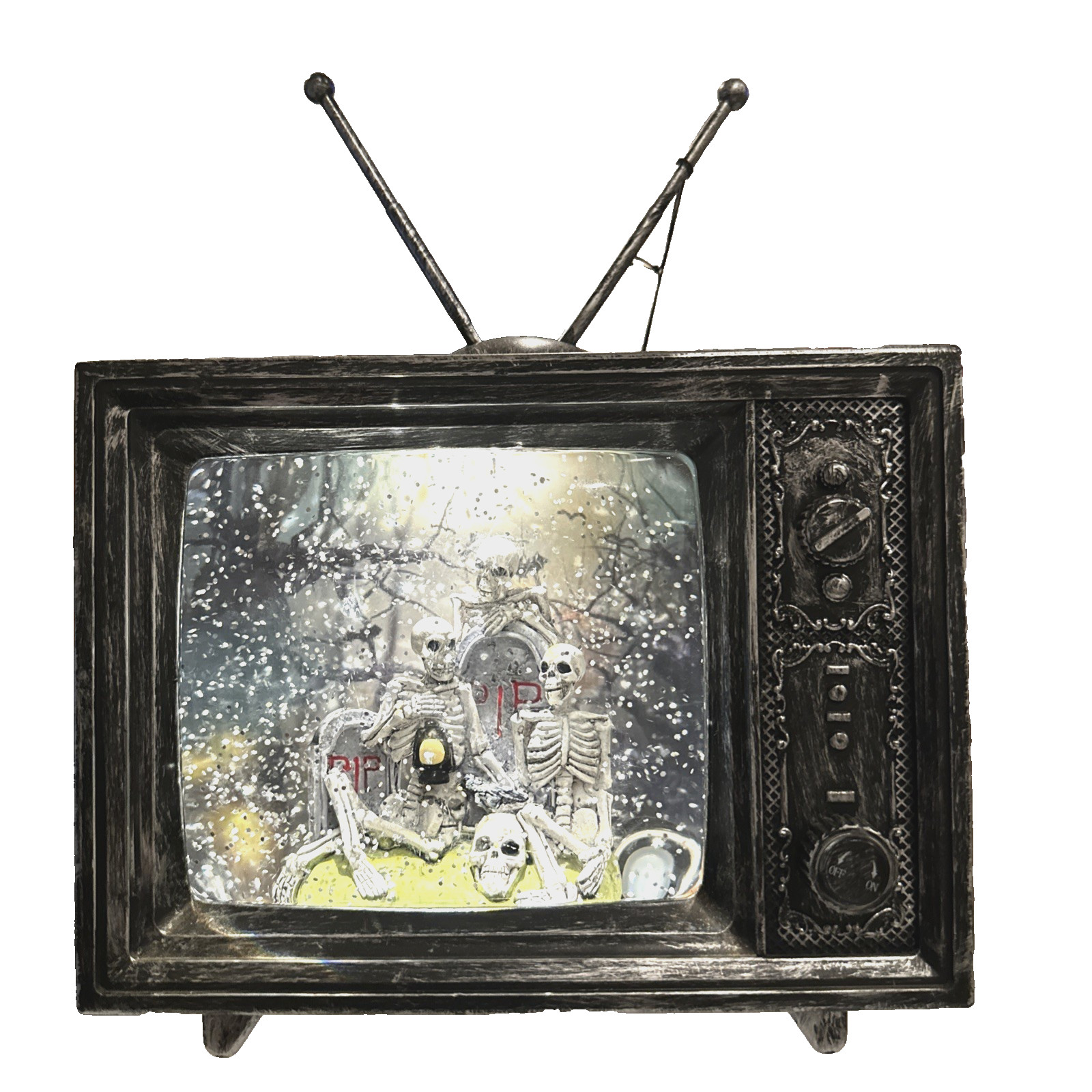 GHOULISH Skeleton Graveyard Light-Up Swirling Glitter Water Retro Halloween TV