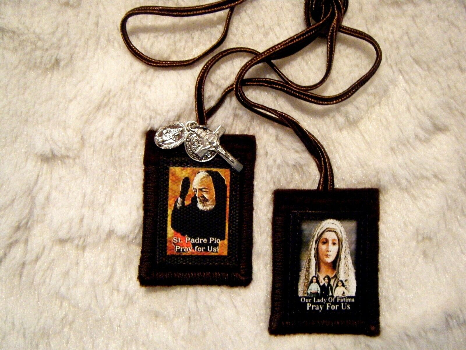 St Padre Pio Fatima Brown Scapular 100% Wool Quality Handmade in USA 