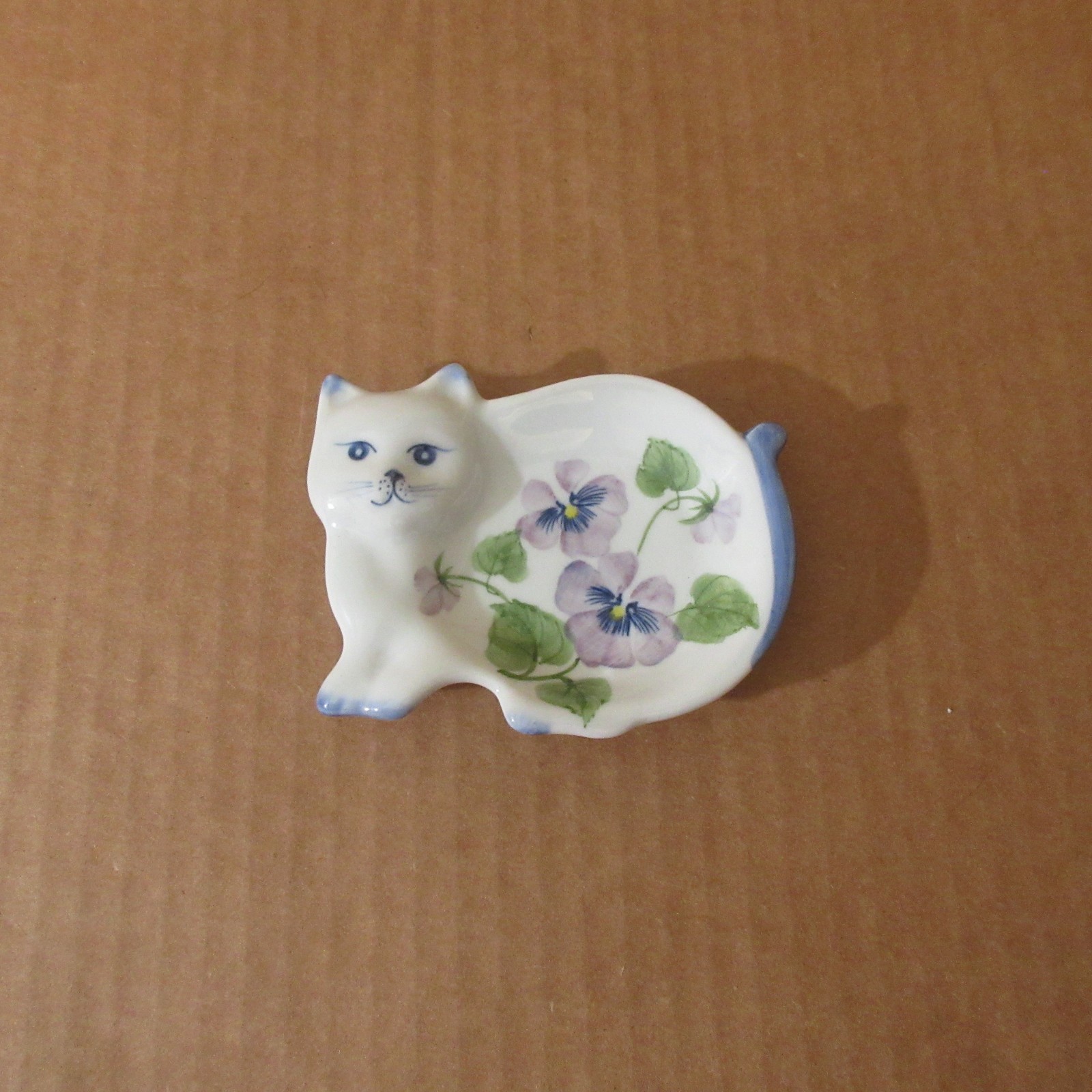 Vtg Andrea Sadek Cat Spoon Rest Tea Bag Holder Trinket Dish Wild Violet Flower