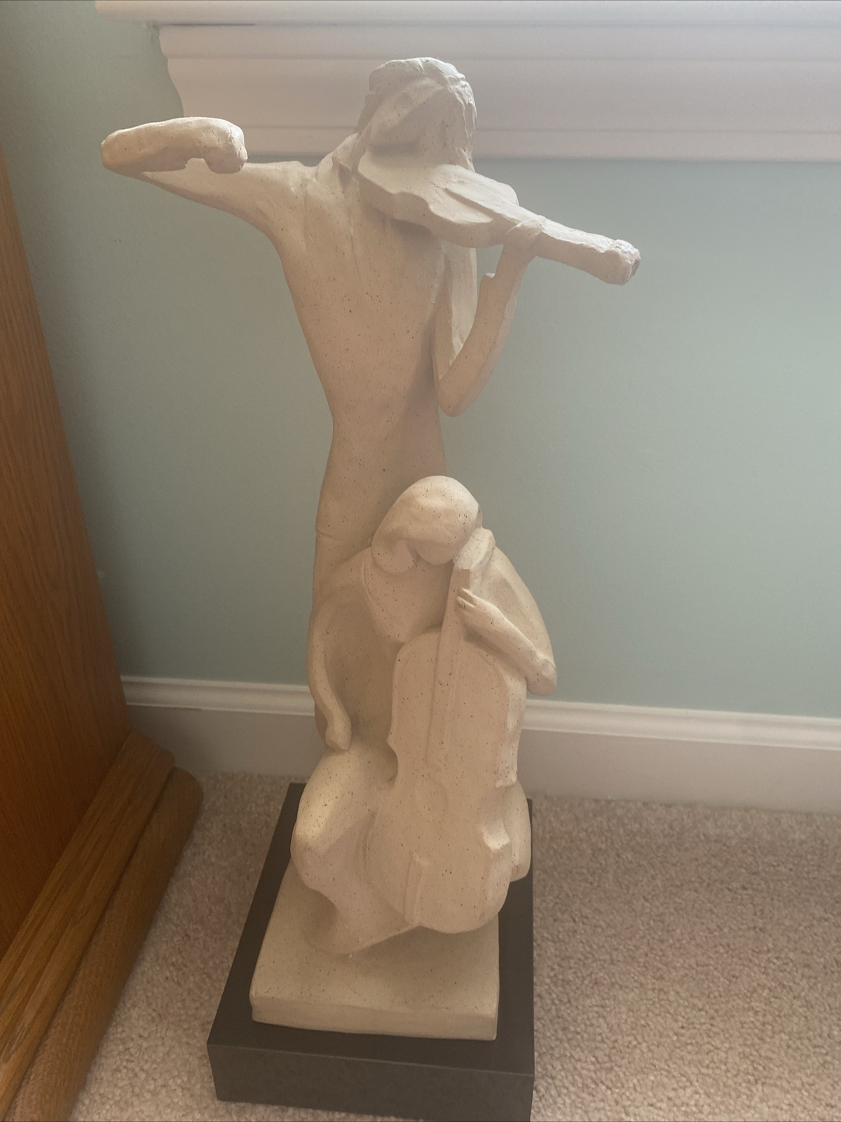 Sculpture Woman Playing Cello Man Playing Violin Beige 14” X 12x10”