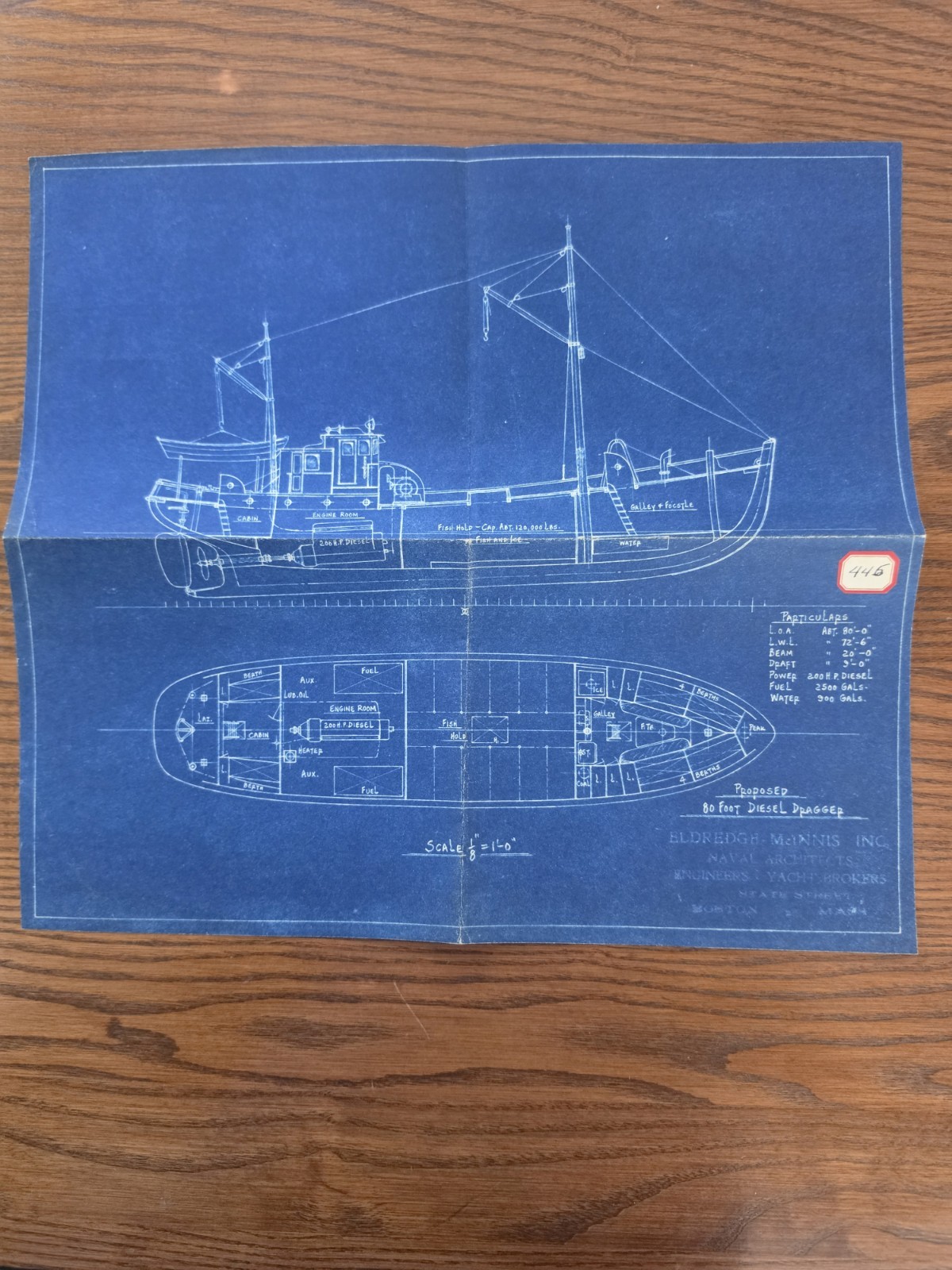 Vintage Original Blueprint Plans – 80 Foot Diesel Dragger – Eldredge-McInnis...