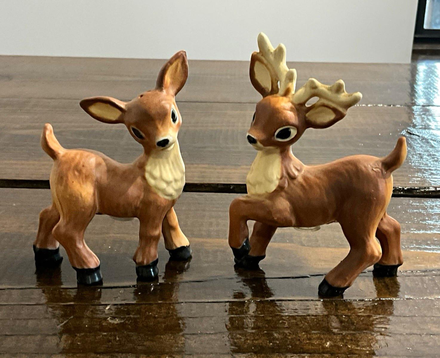 Vintage Relco Japan Ceramic Buck & Doe Salt Pepper Shakers MCM Reindeer Rare