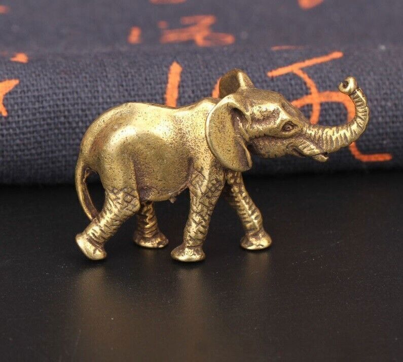 Hot Brass Elephant Animal Statue Small Sculpture Tabletop Figurine Home Decor