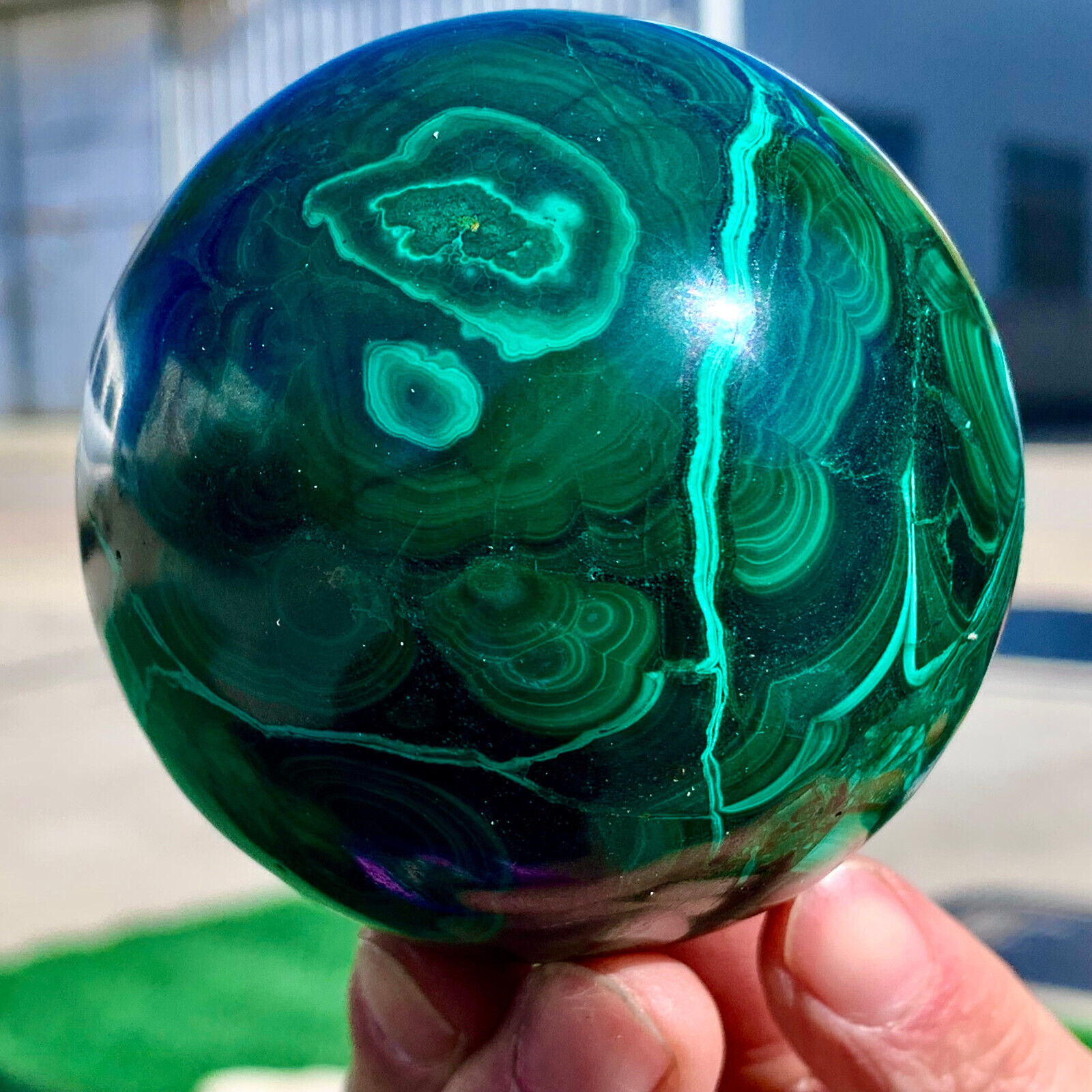 1.53LB Natural glossy Malachite ball transparent cluster rough mineral sample