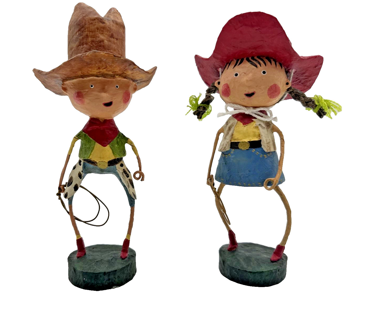 Lori Mitchell Getty Up Lil' Cowgirl & Cowboy HTF Pair Figurines Read