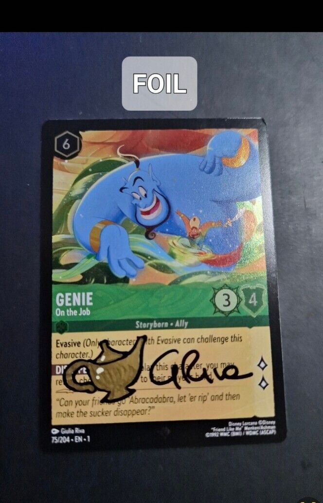 Genie FOIL Lorcana COLOR signed And Sketched By GIULIA RIVA NM PSA BGS 