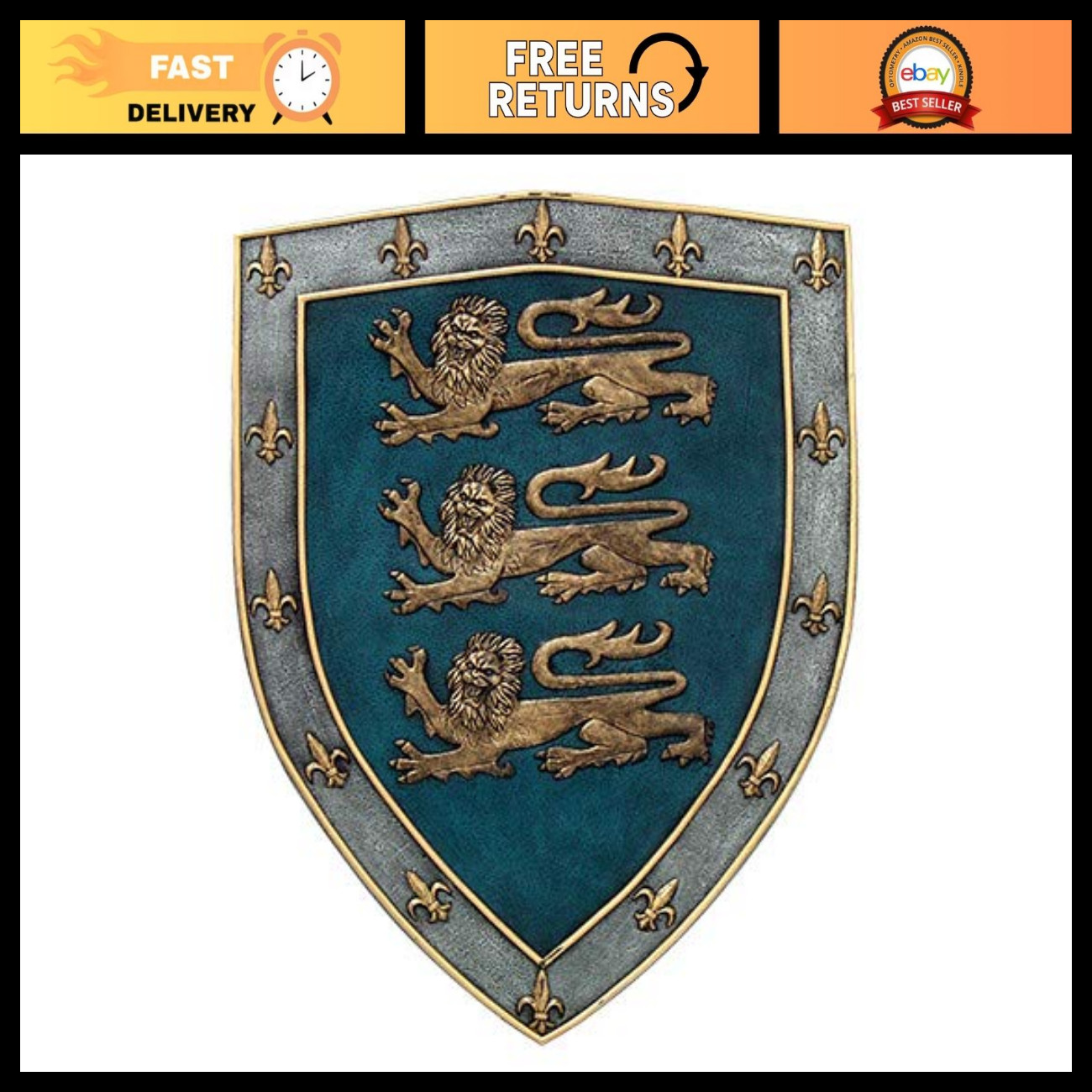 Medieval Three Lions Royal Coat of Arms Shield Wall Sculpture Home Decor Art Medieval Three Lions Royal Coat of Arms Shield Wall Sculpture Home Decor Art
