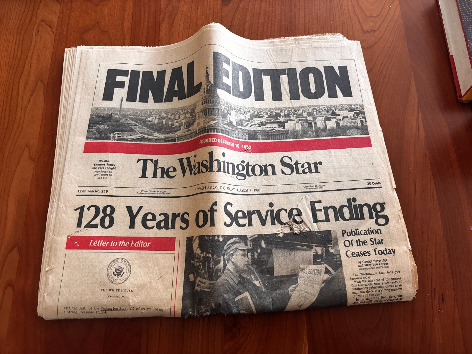 FREE SHIP The Washington Star Final Edition August 7 1981 128 Years of Service