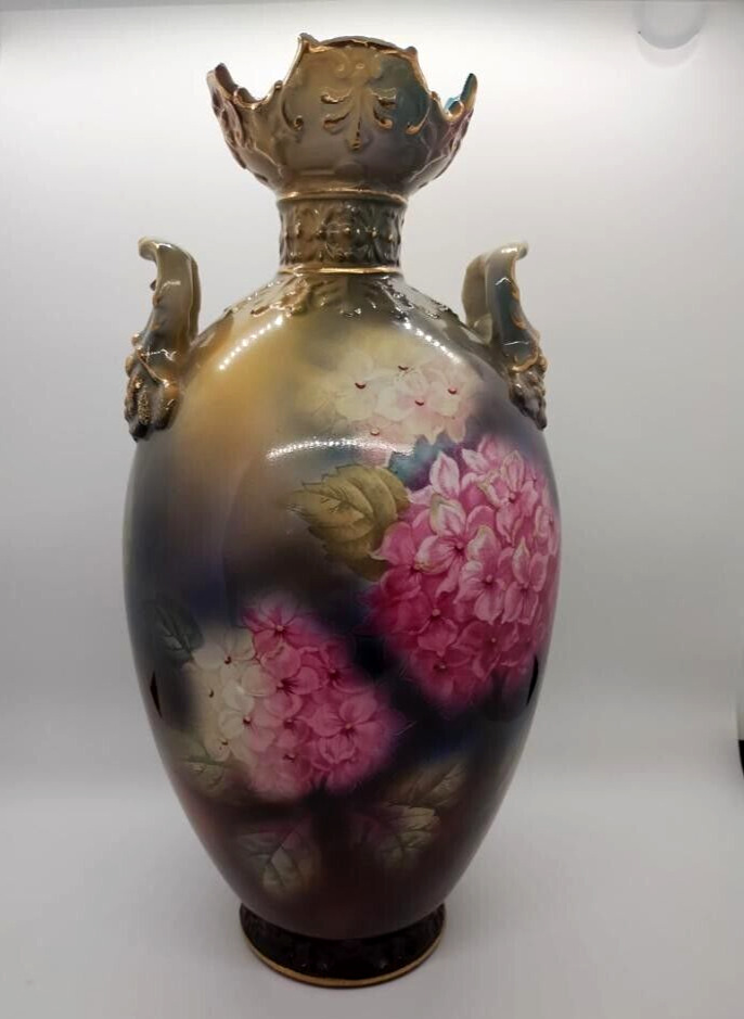 GORGEOUS Antique Royal Bonn Germany Hand Painted Vase Hydrangeas