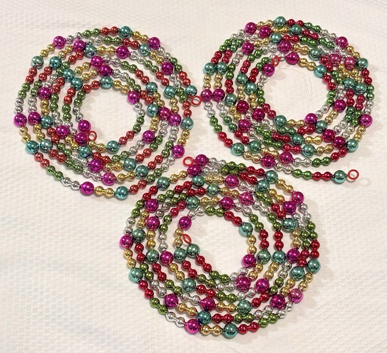 Vtg FAUX Mercury Glass Double Bead Plastic Multicolor Christmas Tree Garland Lot