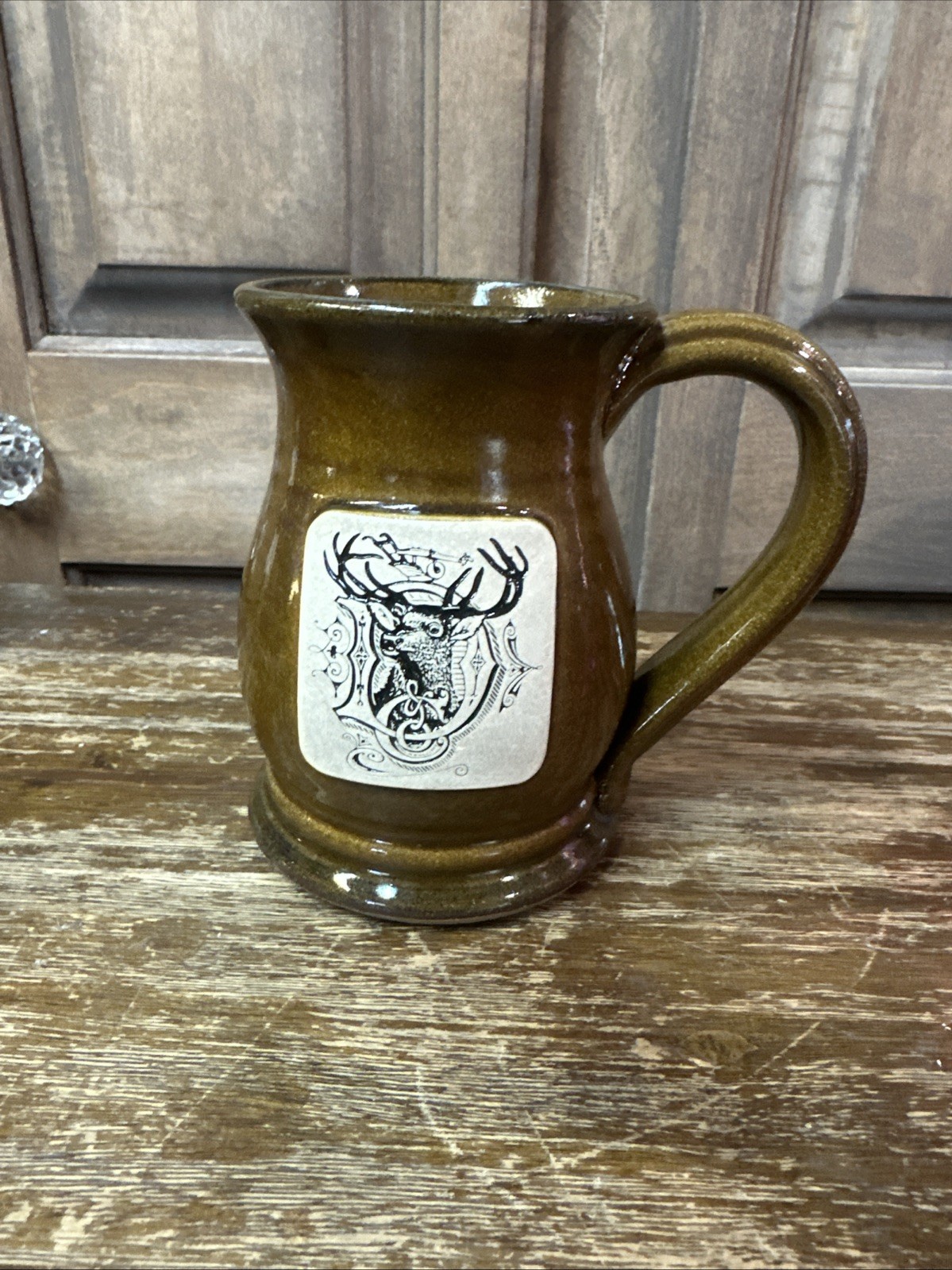 Vintage B.P.O.E.  Mug Handcrafted Brown Stoneware Stag Elk Early 1900’s?