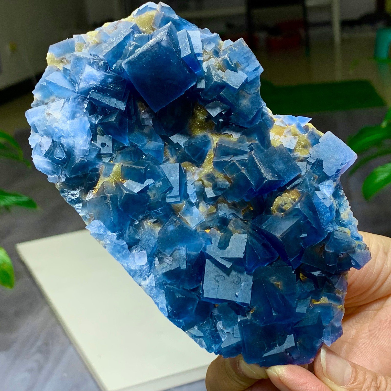 1.92LB Natural Rare transparent purple cubic fluorite mineral crystal /China