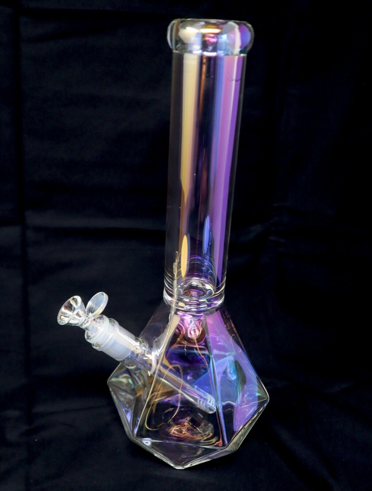 14” Iridescent Diamond Thick Heavy Clear Glass Water Pipe Bong