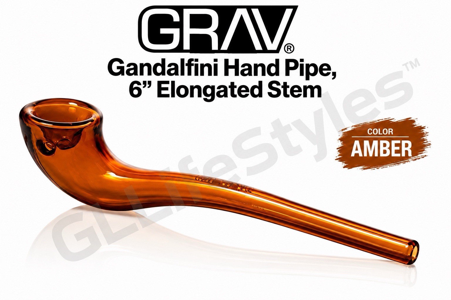 GRAV® Gandalfini Hand Pipe, 6” Elongated Stem,  $30+, Color AMBER