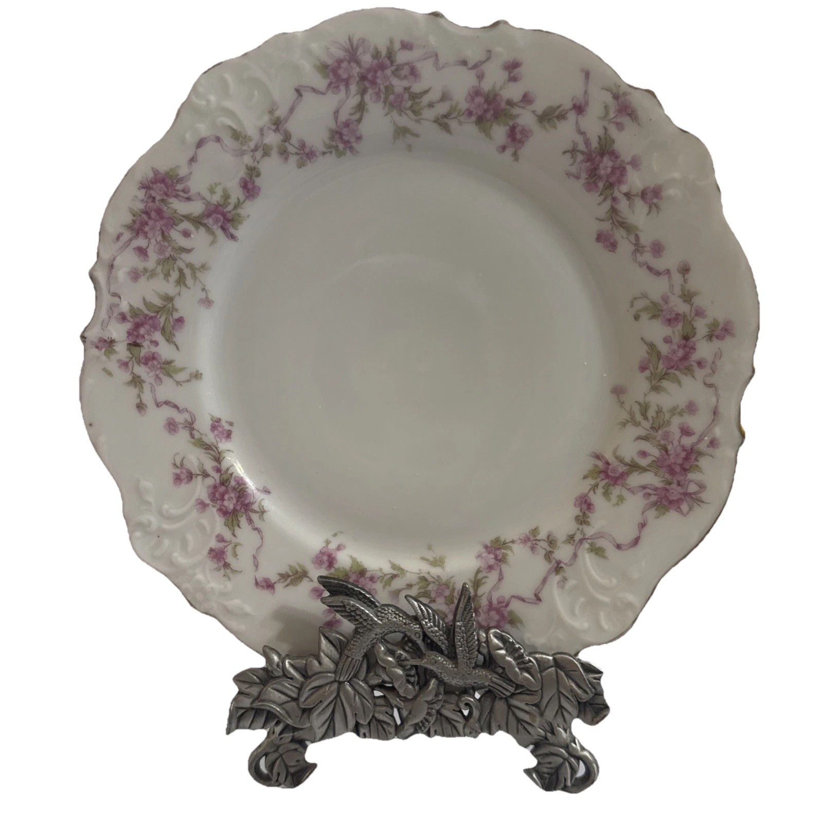 Antique 8” R S Prussia Pink Green Floral Scalloped Edge Dessert Plate 