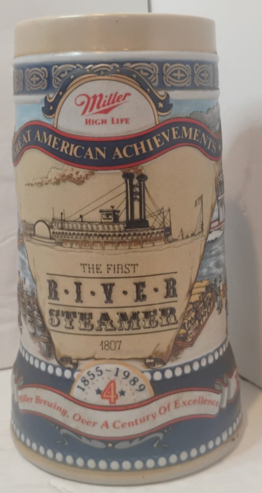 Vintage Miller High Life Great American Achievements Stein First River Steamer