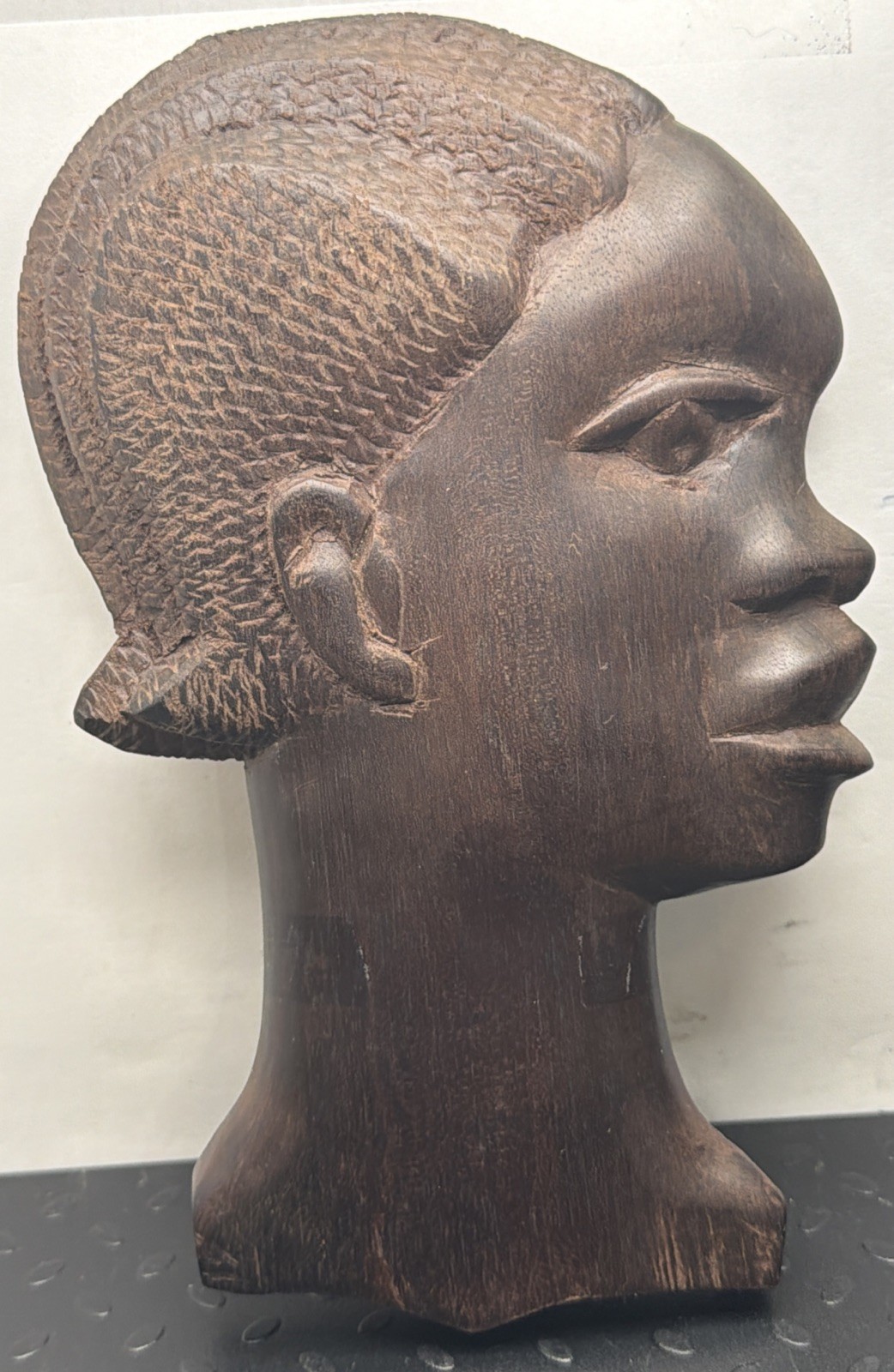 Vintage African Hand Carved Wood Wall Hang Plaque Head Profile Bust MCM Art: 2B2