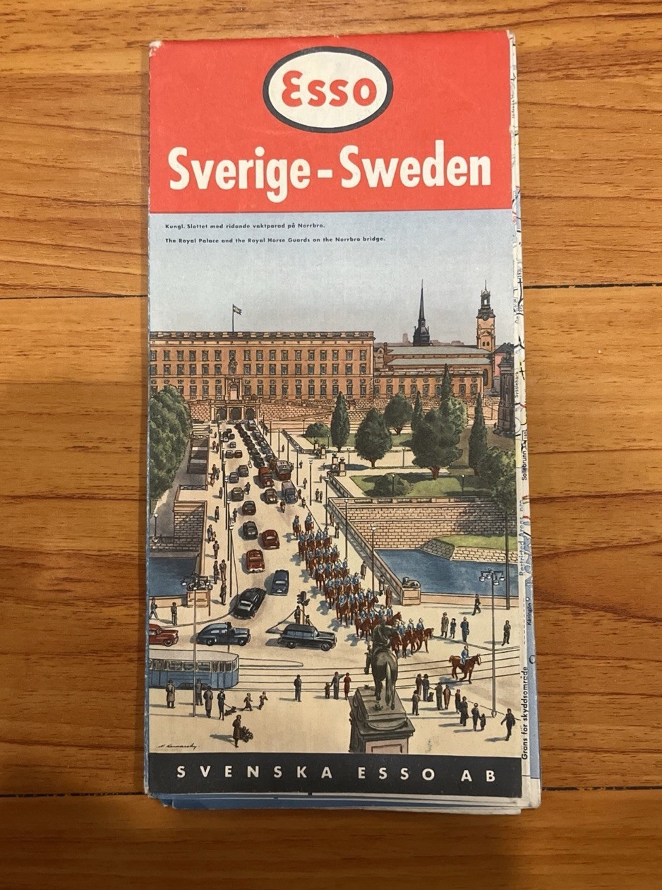 Vintage 1956 Esso Sverige Sweden Road Map Pictorial Travel Guide Stockholm Map