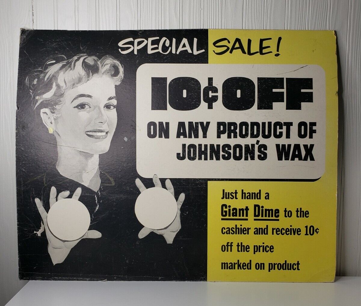 Vtg Johnson's Wax Advertising Sign Cardstock Cardboard Store Display 