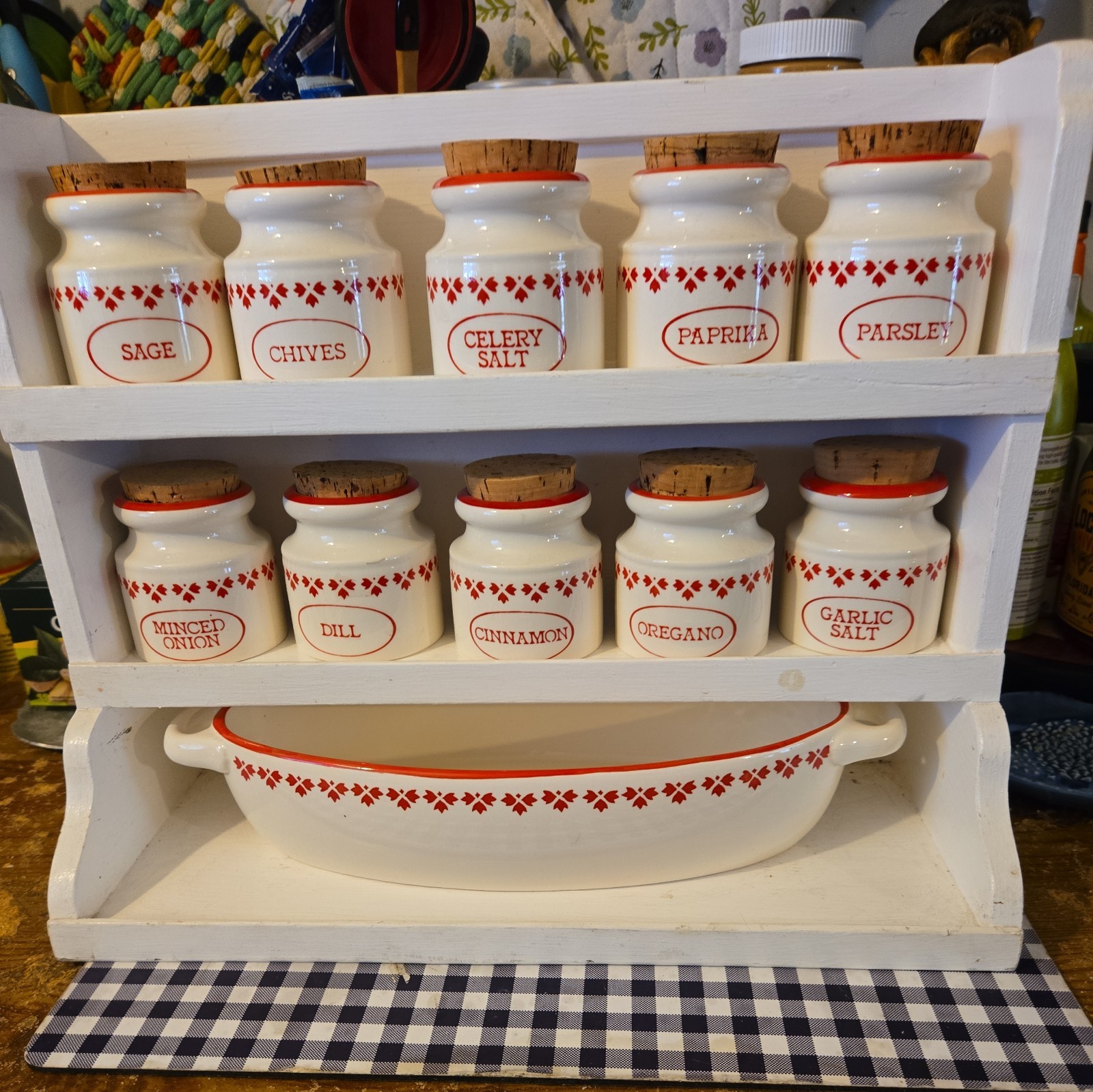 Vintage Red White  Studio  Nova w. Germany  spicerack & dish w/rack red & white