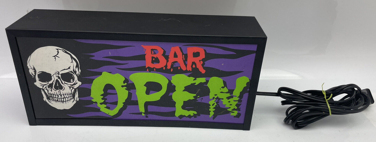 2008 Take One Halloween Lighted Skeleton BAR OPEN Sign Display Decoration TESTED