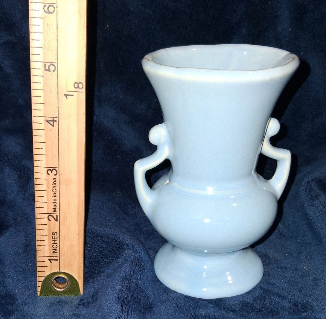 Vintage Shawnee Pottery Periwinkle Blue Double Handled Bud Vase USA 5.5\