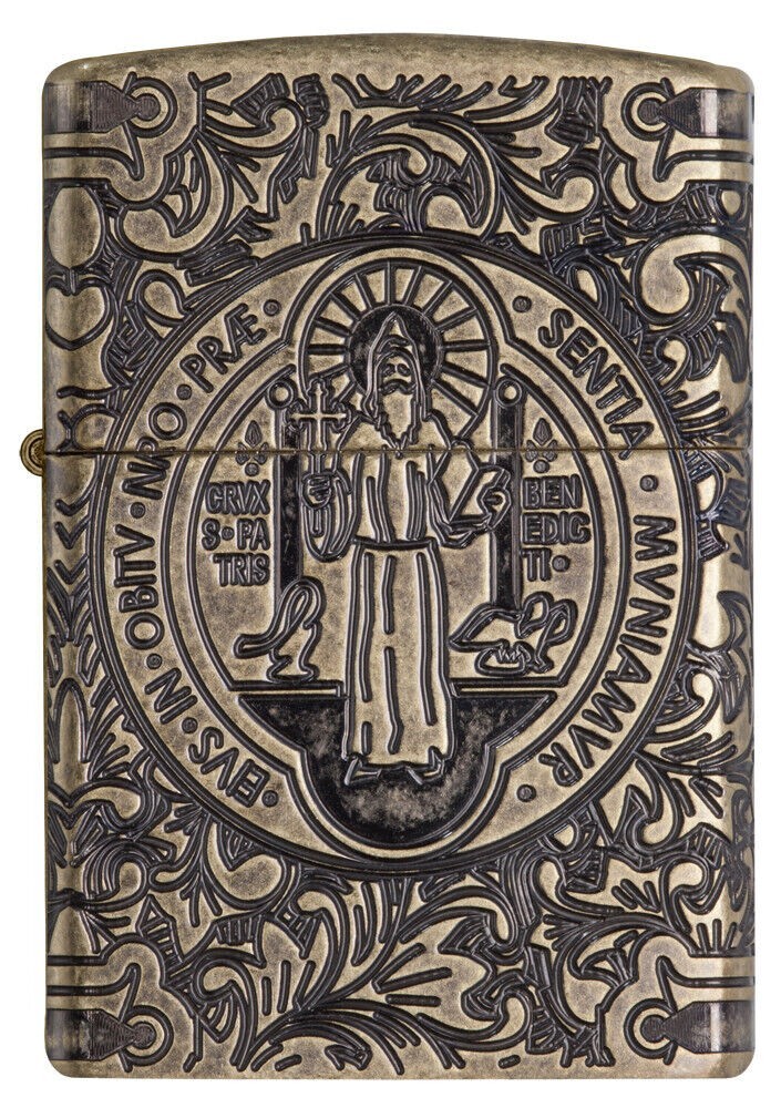 Zippo 29719 St Benedict Design Antique Brass Armor