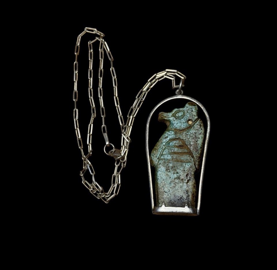 Authentic Antique Old Talisman Pendant Faience Amulet Figurine, Ancient Egyptian