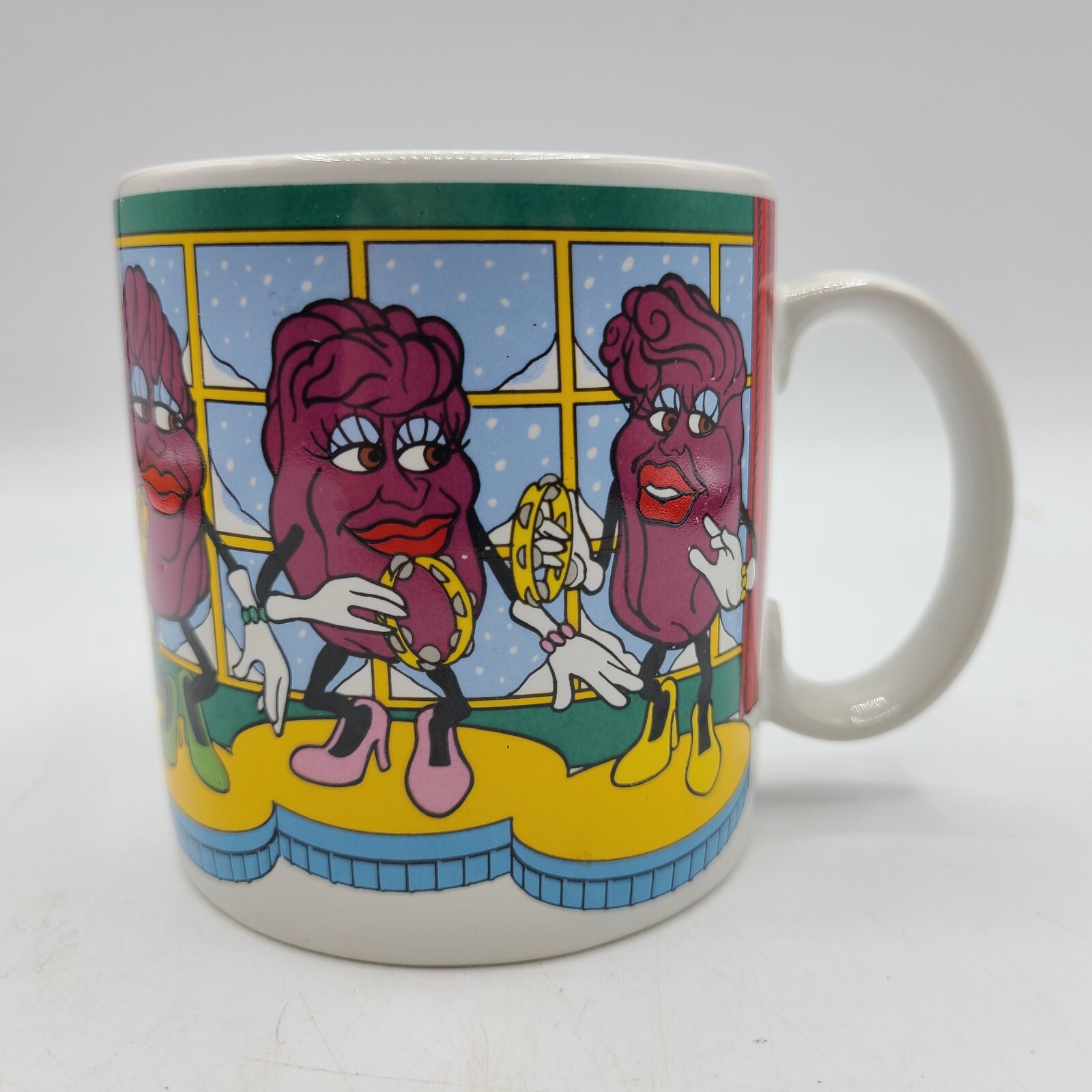 Vintage 1988 California Raisins 12 oz Coffee Mug Tea Cup Outside Winter Snow