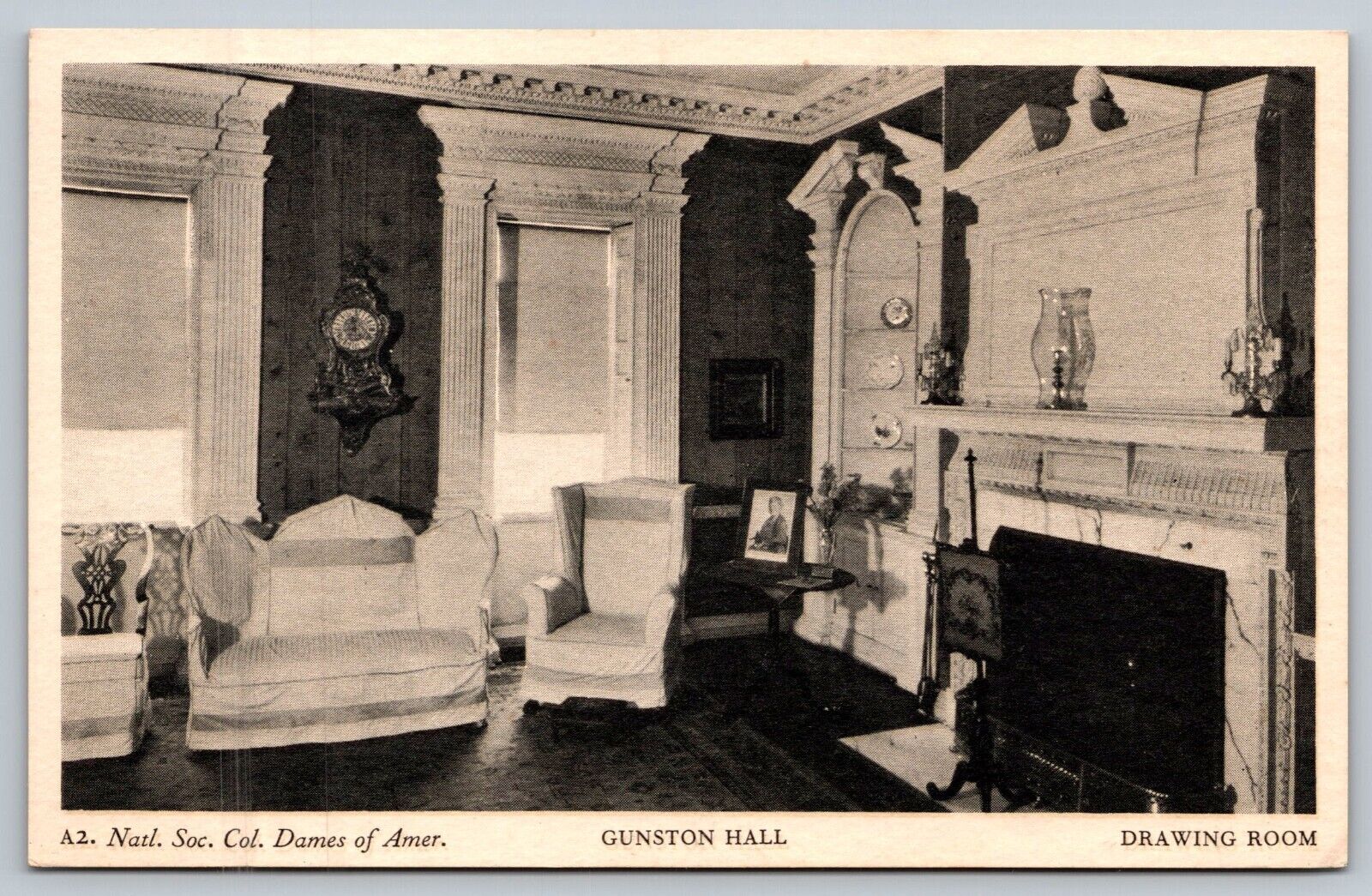 Gunston Hall Interior Drawing Room Fairfax County Virginia BW Postcard