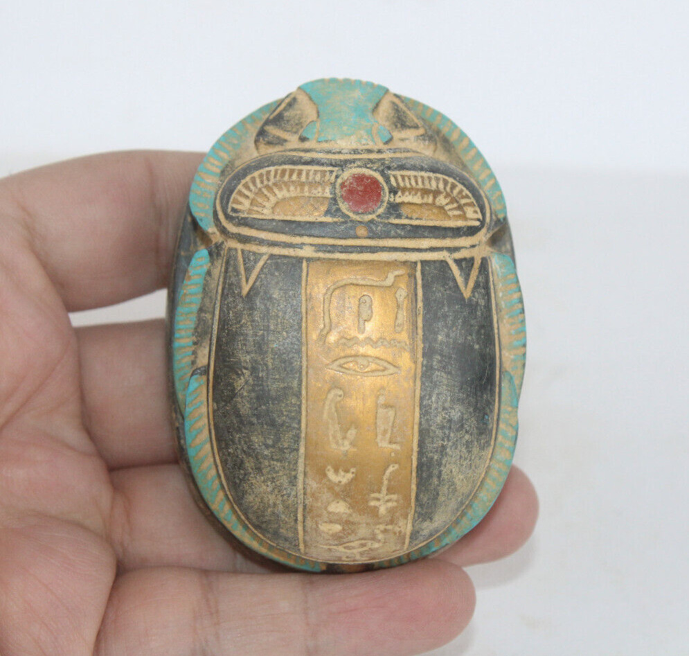 RARE ANCIENT EGYPTIAN ANTIQUE SCARAB Colored Carved Stone (BS)