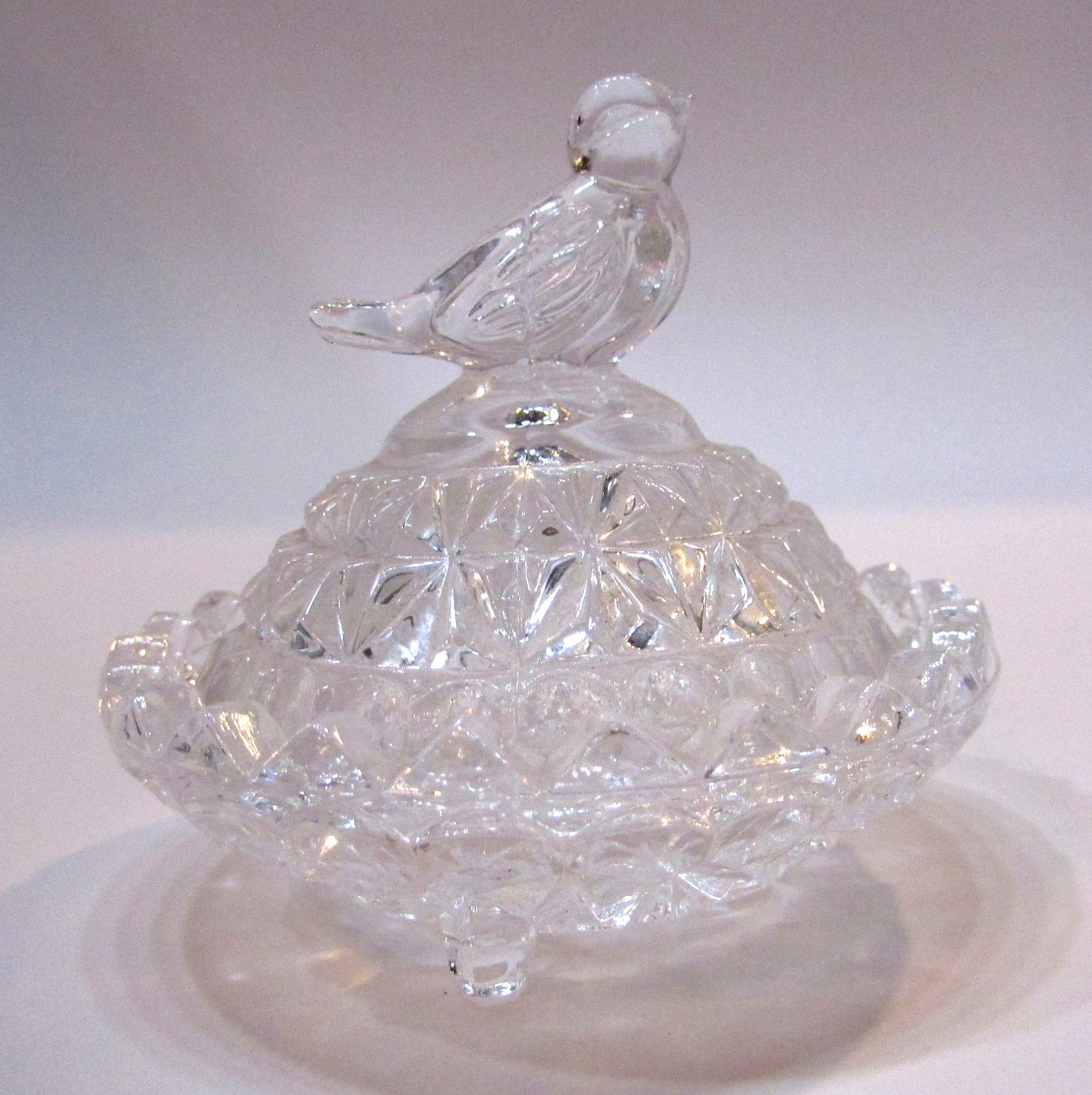 Vintage Birds Collection Lid Trinket Box Vanity Hoffbauer Crystal Clear Glass