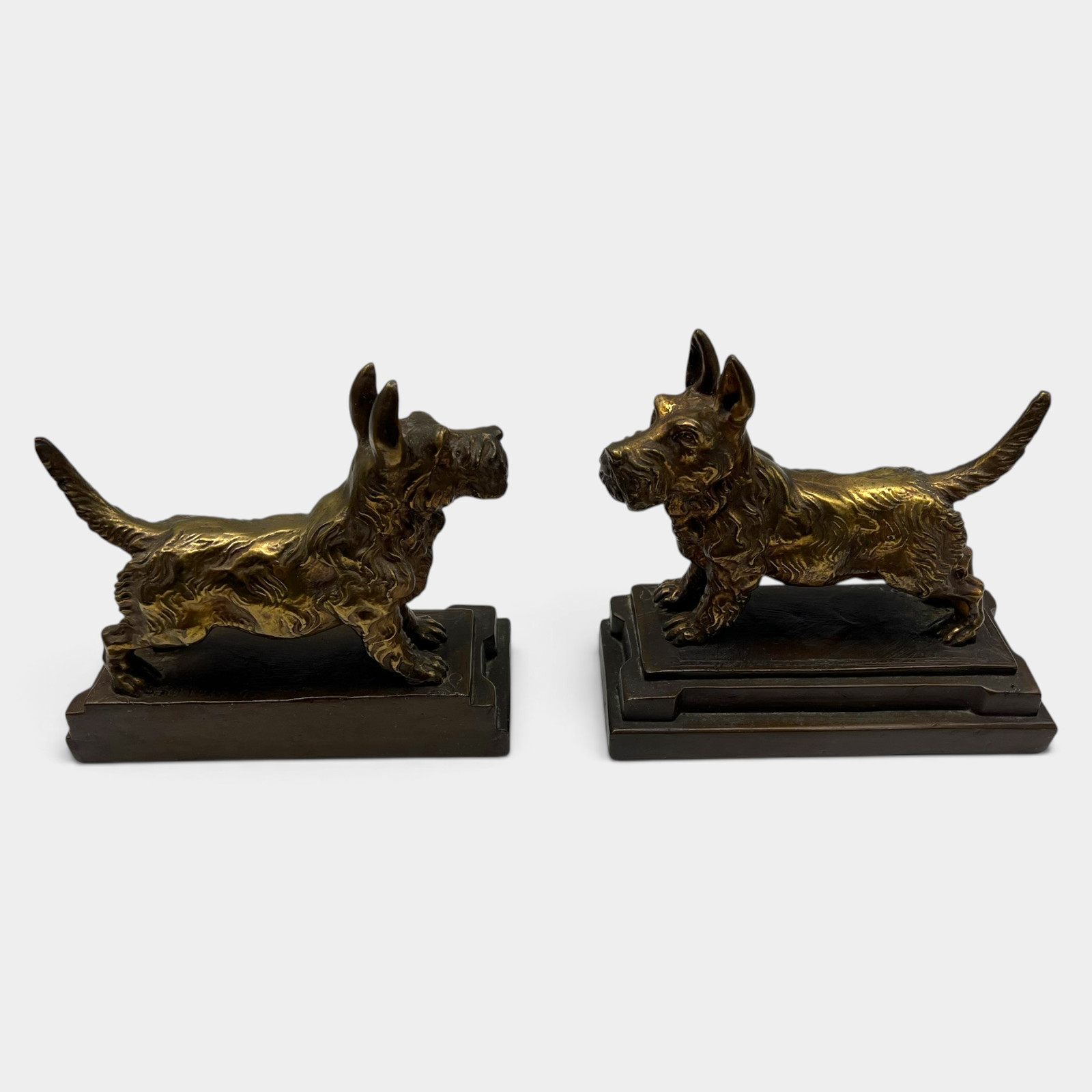 Vintage 1937 Armor Bronze Scottie Dog Bookends Scottish Terrier Pair
