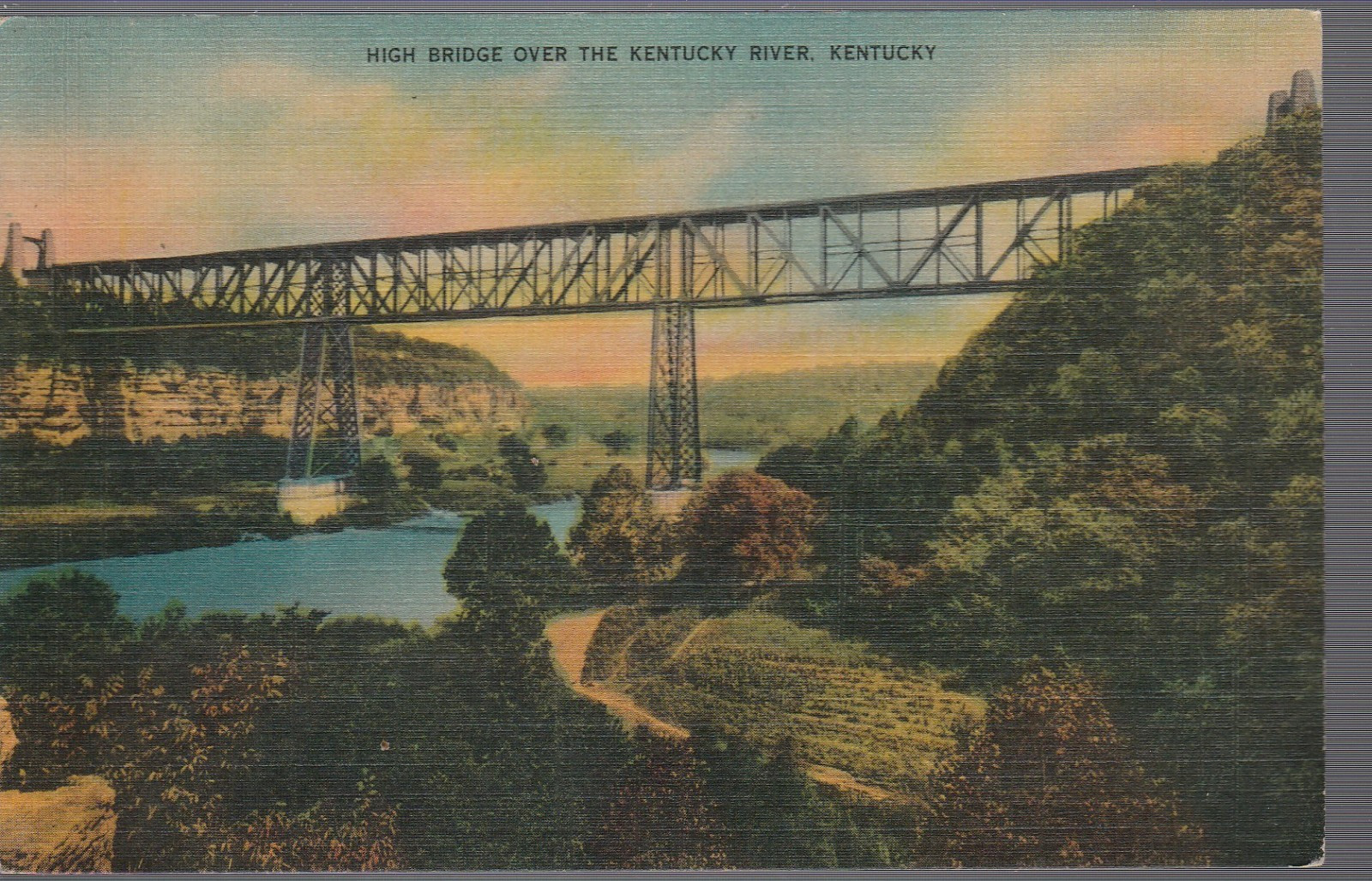 High Bridge KY postcard - New Bridge  Kentucky River PM 1948 Albany IN linen