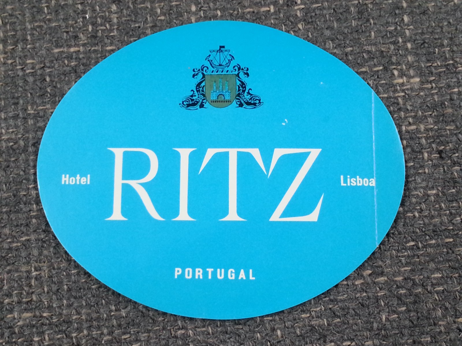 Original Vintage 1950s Luggage Hotel Ritz Tag Label Lisboa Lisbon Portugal