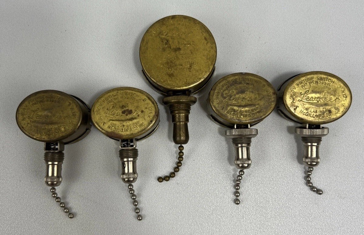 McGill Levolier Brass Pull Chain Fixture Switches Untested Lot of 5 Parts Only
