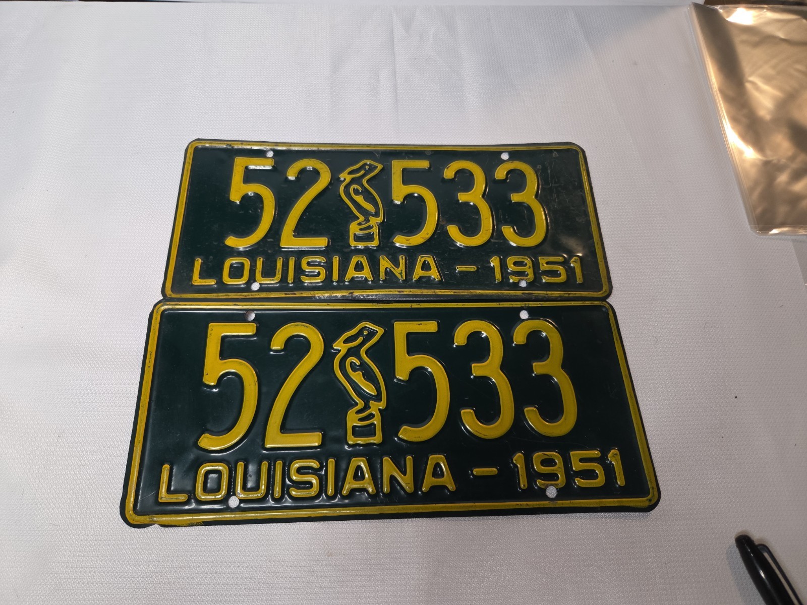 Vintage 1951 Louisiana License Plate MATCHING PAIR Original Paint Pelican Tag 