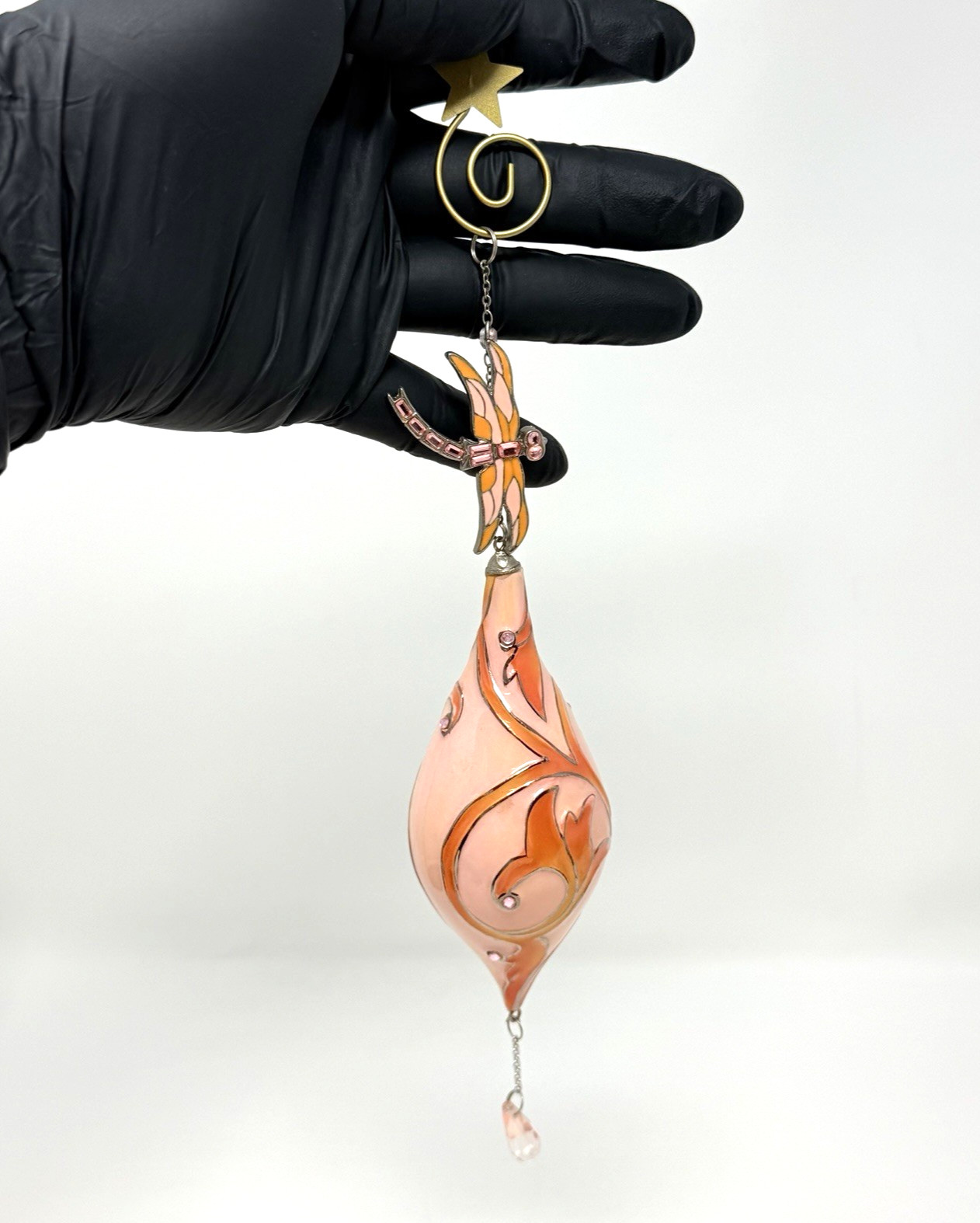 Bradford Exchange Treasured Wings Orange Porcelain Ornament Dragonfly Charm