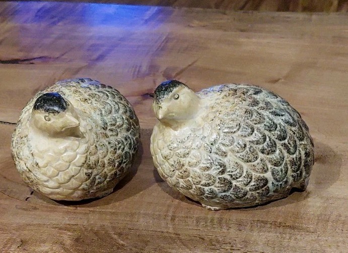 VTG Ceramic Quail Partridge Figurines Pair Small Brown Speckled Game Birds