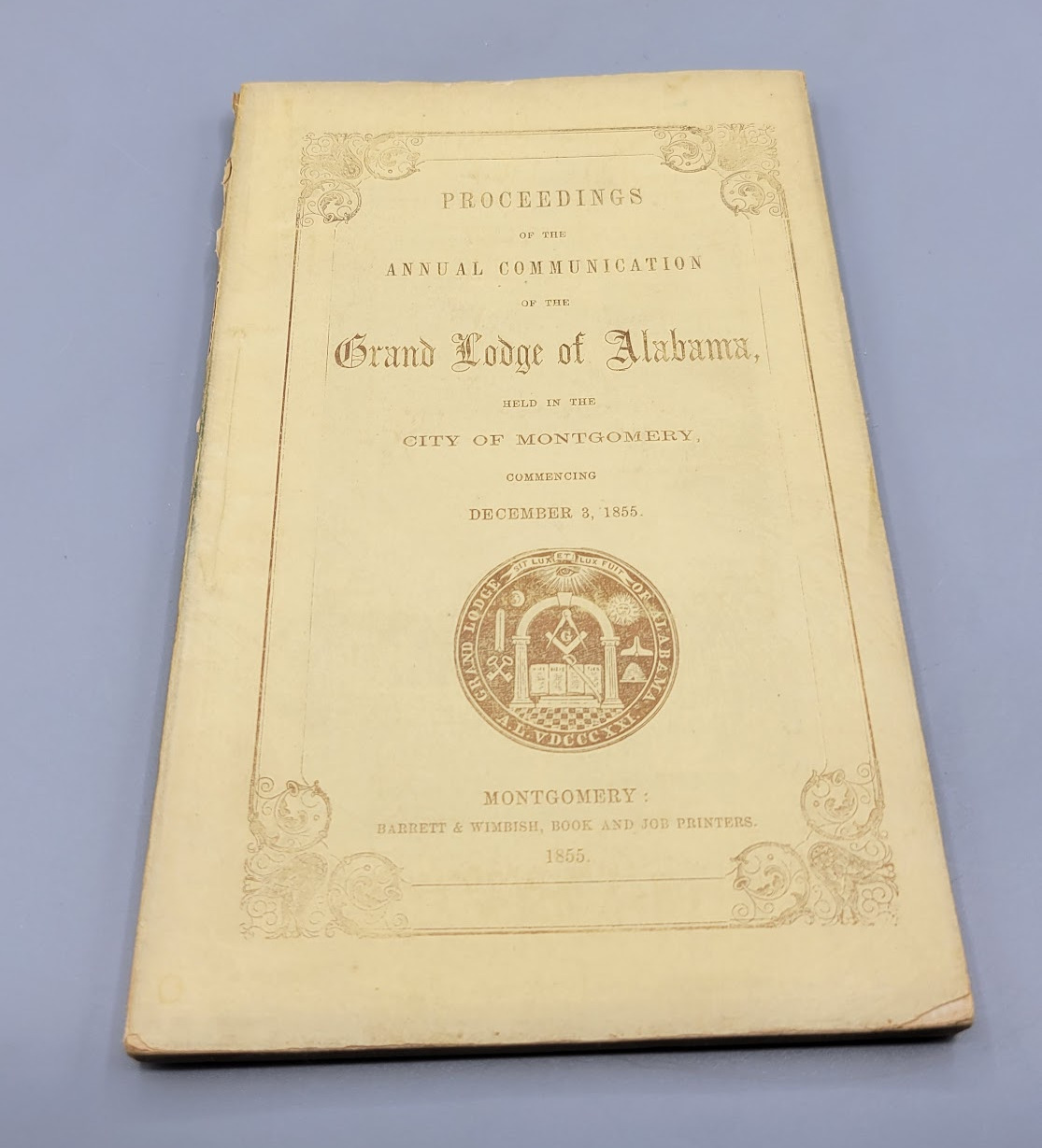 1855 Proceedings of the Annual Communication of the Grand Lodge of Alabama Book