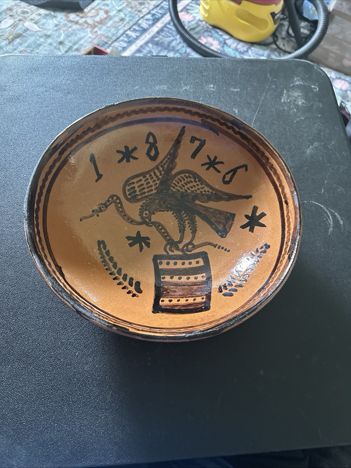 Vintage 1876  Redware Terracotta Bowl with an Eagle Rare Find A Beauty Patriot