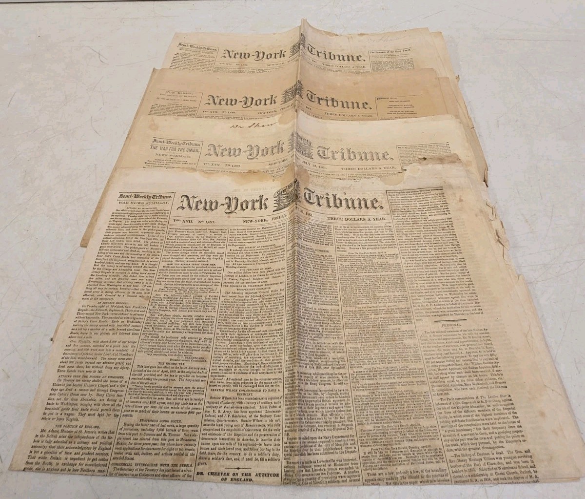 Antique 1861 New York Tribune Newspaper Lot Of 4 #1632 1668 1683 &1697 Civil War Antique 1861 New York Tribune Newspaper Lot Of 4 #1632 1668 1683 &1697 Civil War