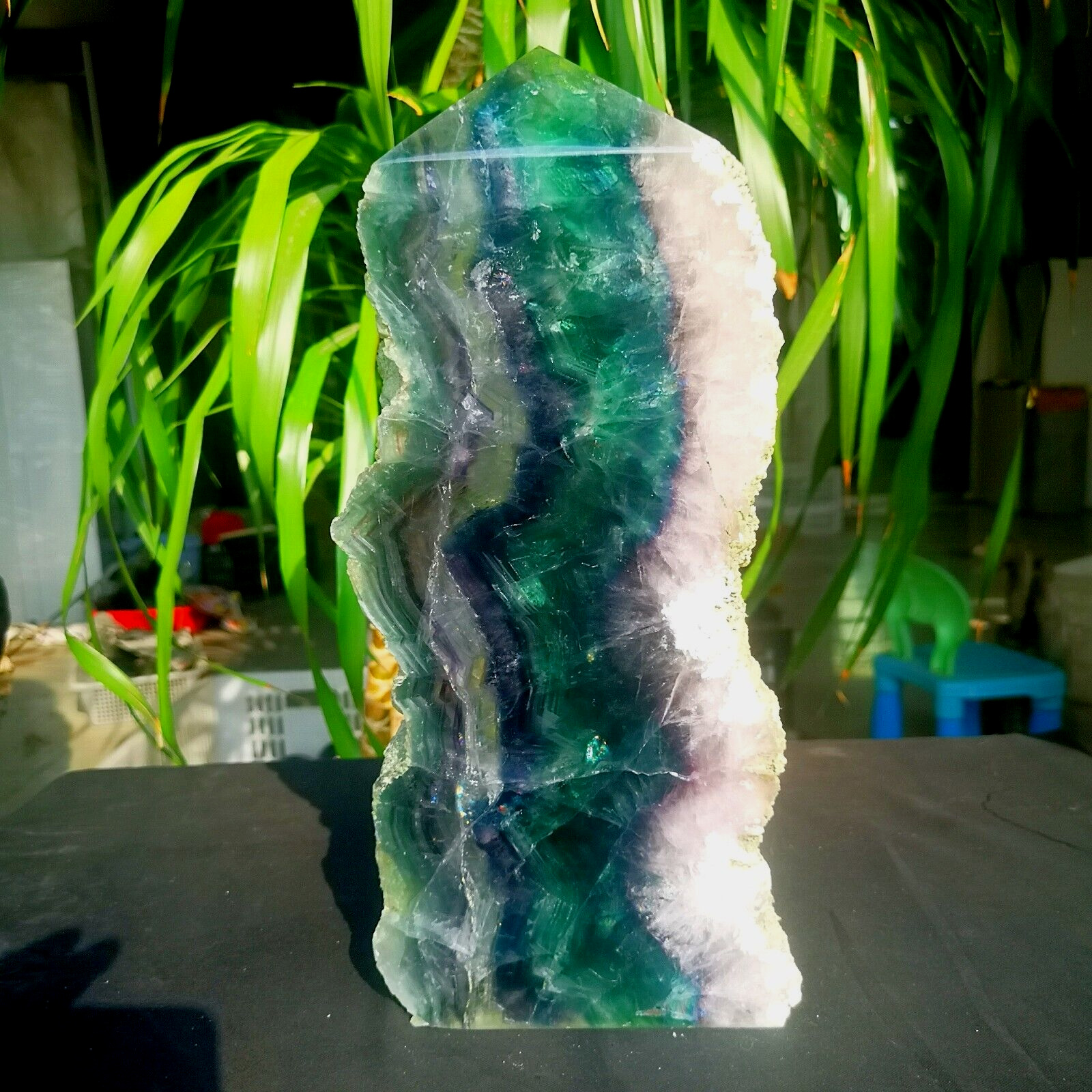 10.67LB Natural colored fluorite crystal tower specimen slice healing 4850g