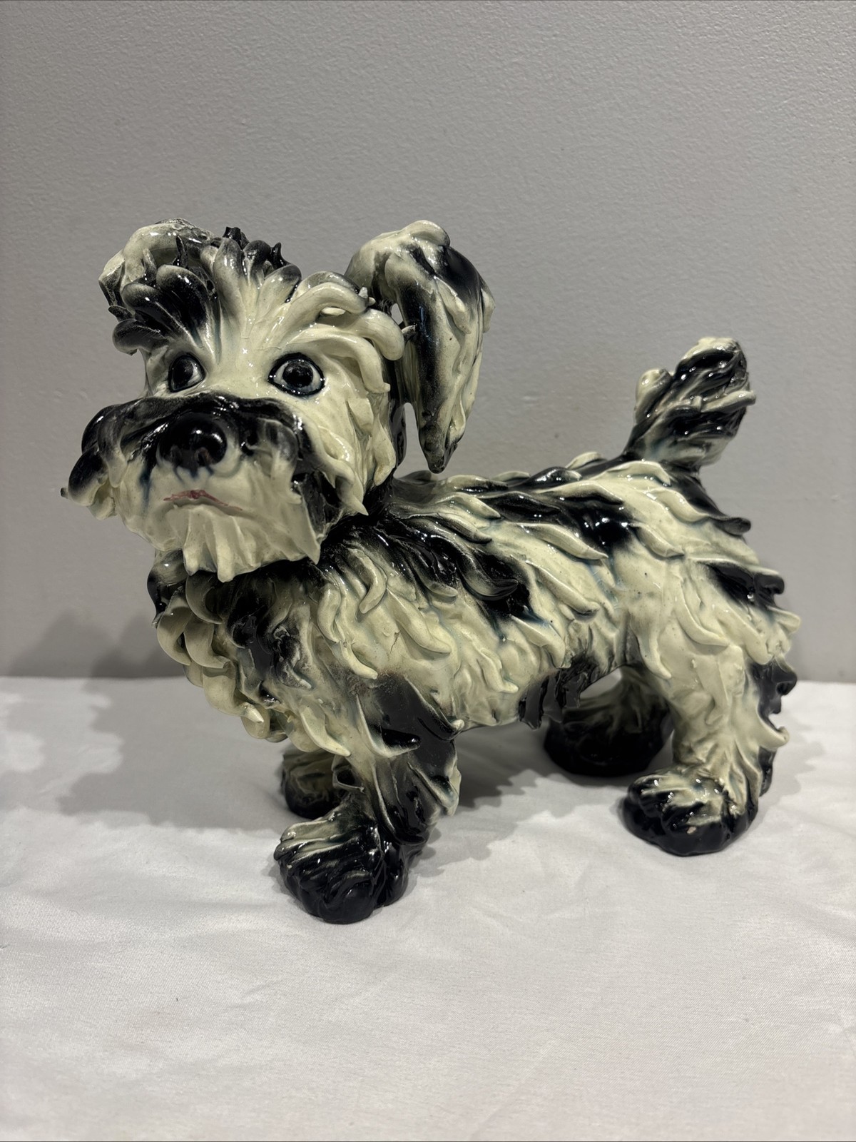 Vintage Italian Spaghetti Dog Terrier Scotty MCM Black And White Figurine 10”