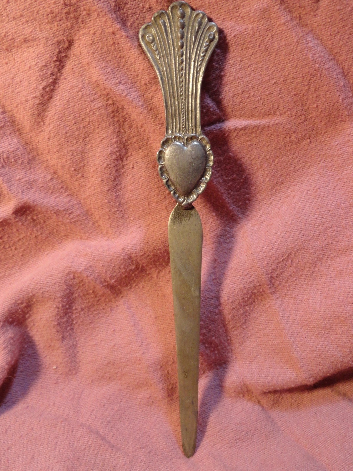 PEWTER VINTAGE METZKE LETTER OPENER HEART HANDLE 7 1/8