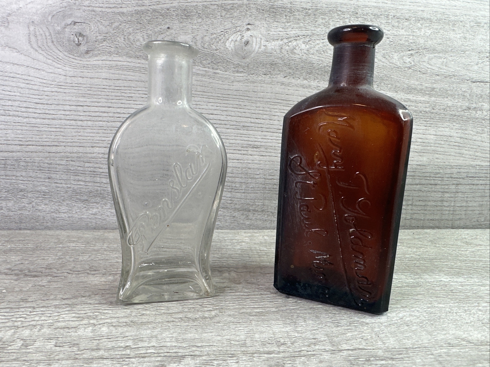 Vintage Lot of 1 PENSLAR Clear Apothecary & 1 Mary T Goldman Hair Tonic Bottles Vintage Lot of 1 PENSLAR Clear Apothecary & 1 Mary T Goldman Hair Tonic Bottles