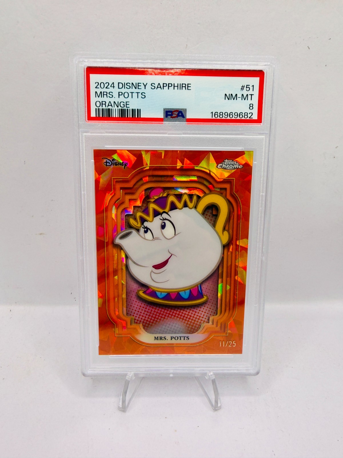 2024 Topps Chrome Disney Sapphire Mrs.Potts #51 Orange Refractors /25 PSA 8 NM-M