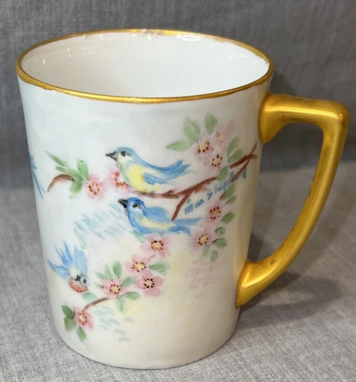 VTG HAND PAINTED BLUEBIRD SIGNED TEA COFFEE MUG by Mae Shepherd 1962