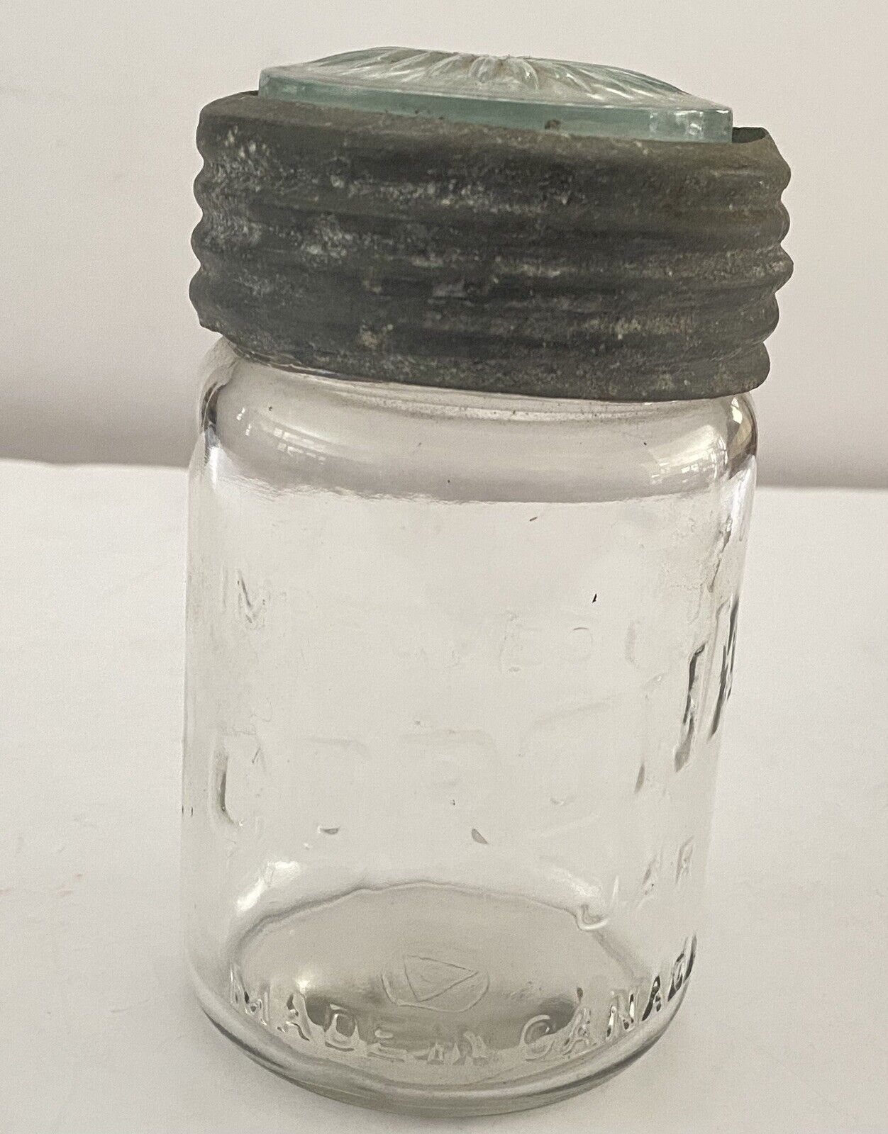 Vintage CORONA Canada Glass Canning Jar w/ Zinc & Glass Lid Insert
